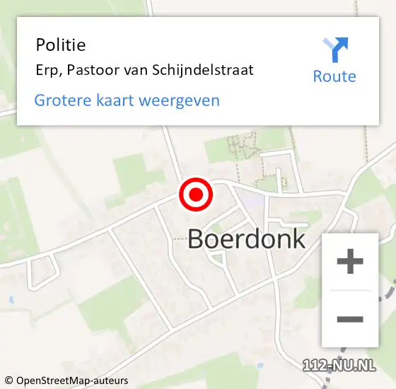 Locatie op kaart van de 112 melding: Politie Erp, Pastoor van Schijndelstraat op 7 juli 2022 15:21