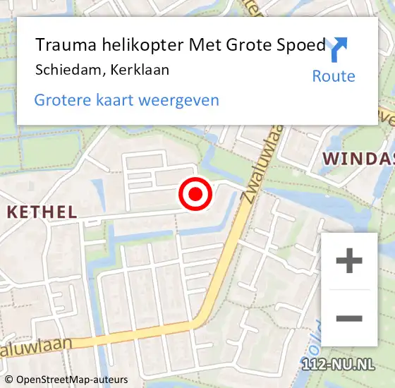 Locatie op kaart van de 112 melding: Trauma helikopter Met Grote Spoed Naar Schiedam, Kerklaan op 7 juli 2022 15:23