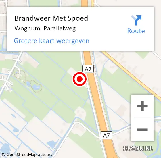 Locatie op kaart van de 112 melding: Brandweer Met Spoed Naar Wognum, Parallelweg op 7 juli 2022 15:24