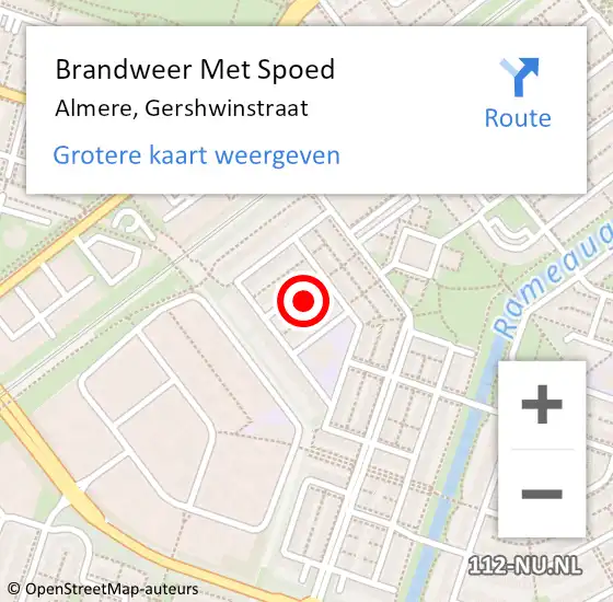 Locatie op kaart van de 112 melding: Brandweer Met Spoed Naar Almere, Gershwinstraat op 7 juli 2022 15:46