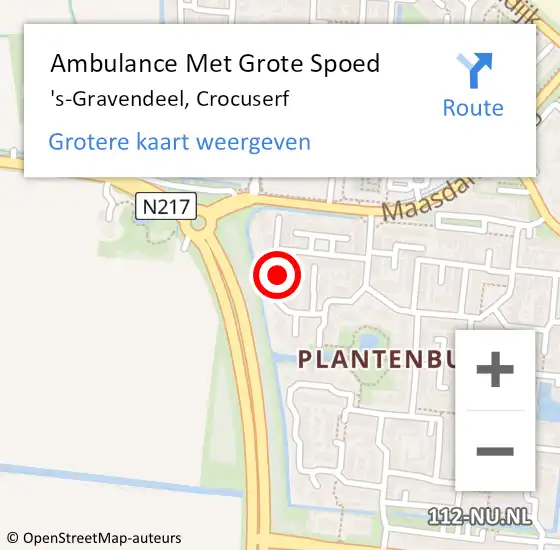 Locatie op kaart van de 112 melding: Ambulance Met Grote Spoed Naar 's-Gravendeel, Crocuserf op 7 juli 2022 16:01