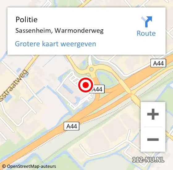 Locatie op kaart van de 112 melding: Politie Sassenheim, Warmonderweg op 7 juli 2022 17:15