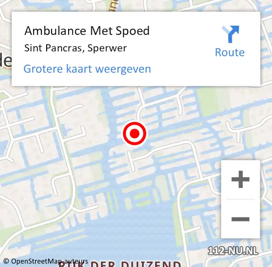 Locatie op kaart van de 112 melding: Ambulance Met Spoed Naar Sint Pancras, Sperwer op 7 juli 2022 17:15
