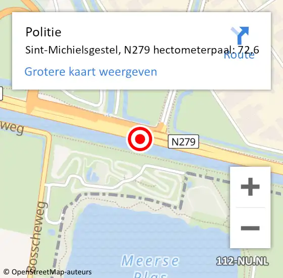 Locatie op kaart van de 112 melding: Politie Sint-Michielsgestel, N279 hectometerpaal: 72,6 op 7 juli 2022 17:17