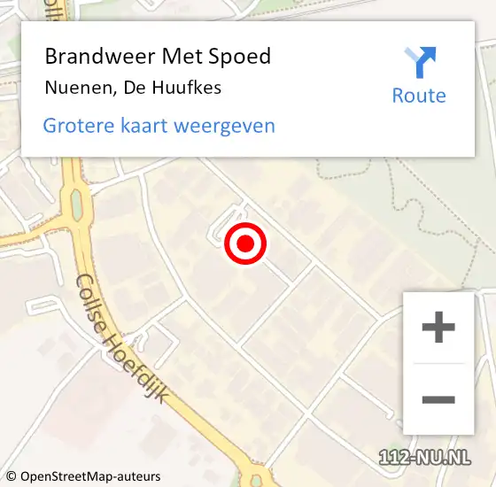 Locatie op kaart van de 112 melding: Brandweer Met Spoed Naar Nuenen, De Huufkes op 7 juli 2022 17:20