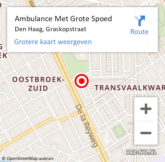 Locatie op kaart van de 112 melding: Ambulance Met Grote Spoed Naar Den Haag, Graskopstraat op 7 juli 2022 17:39