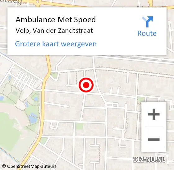 Locatie op kaart van de 112 melding: Ambulance Met Spoed Naar Velp, Van der Zandtstraat op 7 juli 2022 17:50