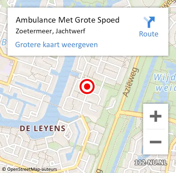 Locatie op kaart van de 112 melding: Ambulance Met Grote Spoed Naar Zoetermeer, Jachtwerf op 7 juli 2022 17:56