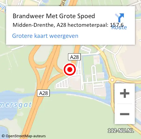 Locatie op kaart van de 112 melding: Brandweer Met Grote Spoed Naar Midden-Drenthe, A28 hectometerpaal: 157,6 op 7 juli 2022 17:57