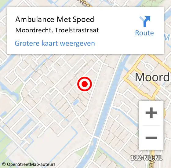 Locatie op kaart van de 112 melding: Ambulance Met Spoed Naar Moordrecht, Troelstrastraat op 7 juli 2022 18:37