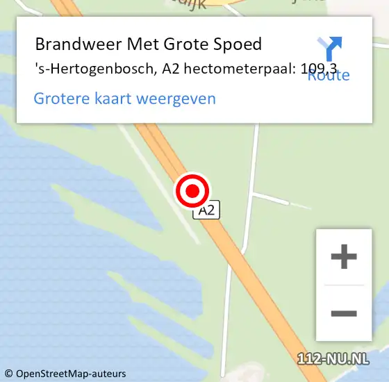 Locatie op kaart van de 112 melding: Brandweer Met Grote Spoed Naar 's-Hertogenbosch, A2 hectometerpaal: 109,3 op 7 juli 2022 18:37