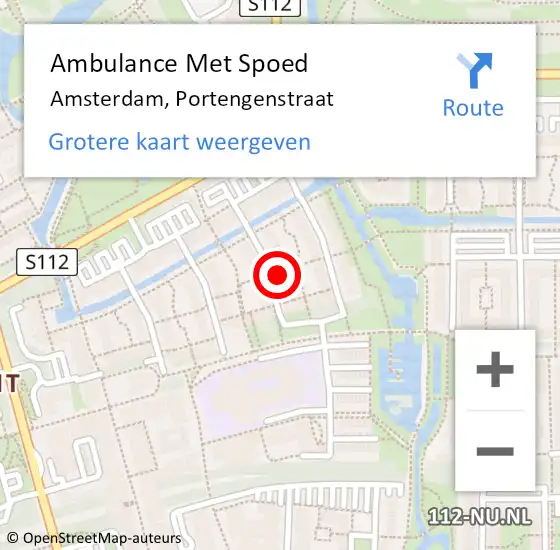 Locatie op kaart van de 112 melding: Ambulance Met Spoed Naar Amsterdam-Zuidoost, Portengenstraat op 7 juli 2022 18:43