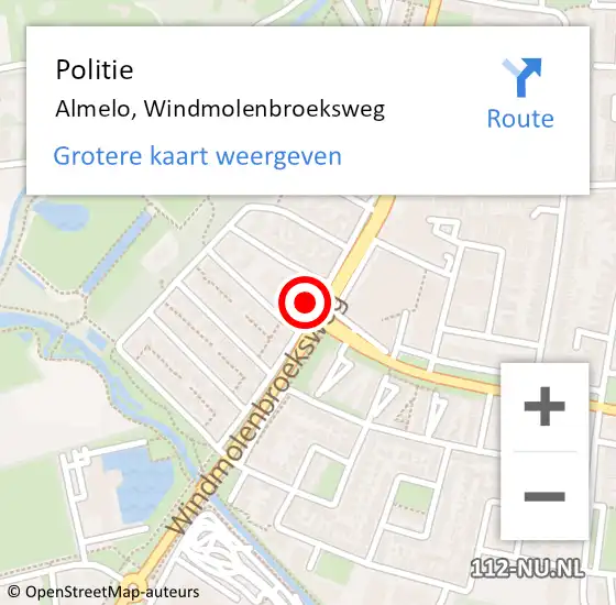 Locatie op kaart van de 112 melding: Politie Almelo, Windmolenbroeksweg op 7 juli 2022 18:51