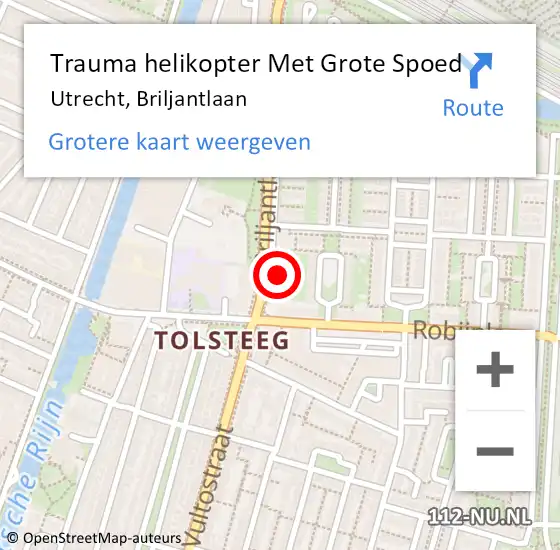 Locatie op kaart van de 112 melding: Trauma helikopter Met Grote Spoed Naar Utrecht, Briljantlaan op 7 juli 2022 18:57