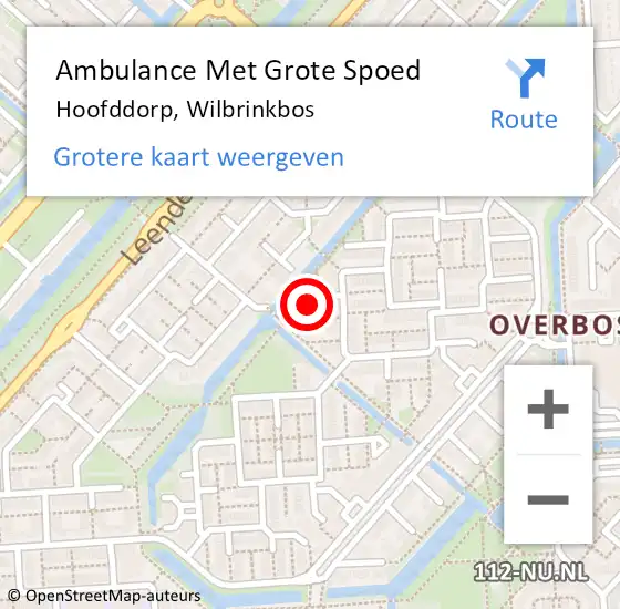 Locatie op kaart van de 112 melding: Ambulance Met Grote Spoed Naar Hoofddorp, Wilbrinkbos op 7 juli 2022 19:08