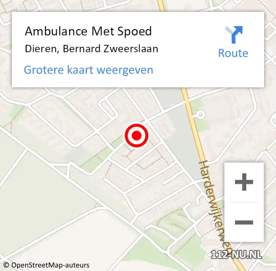 Locatie op kaart van de 112 melding: Ambulance Met Spoed Naar Dieren, Bernard Zweerslaan op 7 juli 2022 19:18