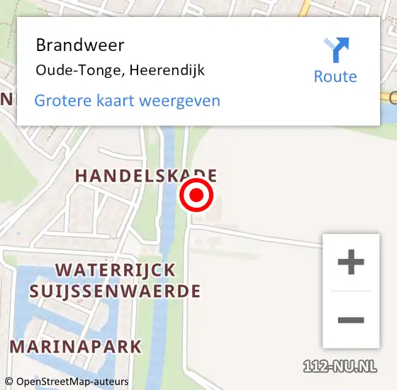 Locatie op kaart van de 112 melding: Brandweer Oude-Tonge, Heerendijk op 7 juli 2022 19:18