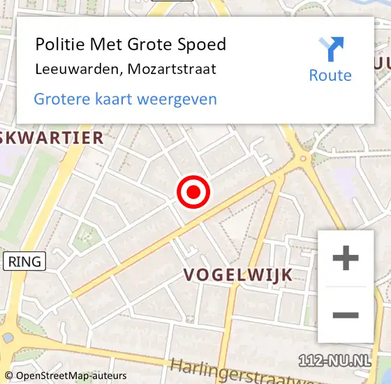 Locatie op kaart van de 112 melding: Politie Met Grote Spoed Naar Leeuwarden, Mozartstraat op 7 juli 2022 19:26