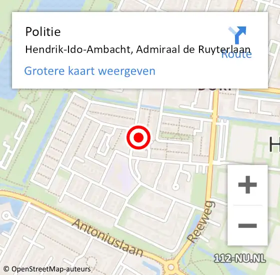 Locatie op kaart van de 112 melding: Politie Hendrik-Ido-Ambacht, Admiraal de Ruyterlaan op 7 juli 2022 19:38