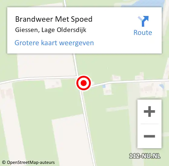 Locatie op kaart van de 112 melding: Brandweer Met Spoed Naar Giessen, Lage Oldersdijk op 7 juli 2022 19:47