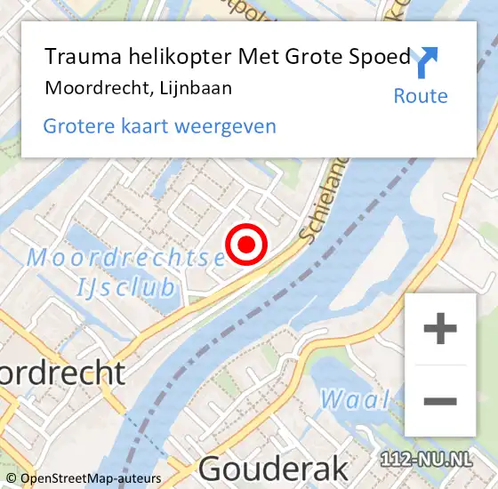 Locatie op kaart van de 112 melding: Trauma helikopter Met Grote Spoed Naar Moordrecht, Lijnbaan op 7 juli 2022 19:52