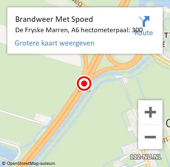 Locatie op kaart van de 112 melding: Brandweer Met Spoed Naar De Fryske Marren, A6 hectometerpaal: 300 op 7 juli 2022 19:53