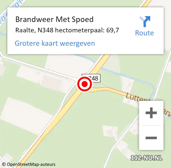 Locatie op kaart van de 112 melding: Brandweer Met Spoed Naar Raalte, N348 hectometerpaal: 69,7 op 7 juli 2022 20:08