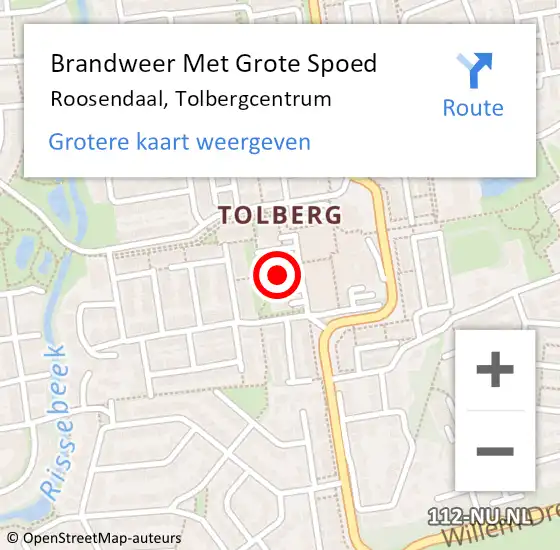 Locatie op kaart van de 112 melding: Brandweer Met Grote Spoed Naar Roosendaal, Tolbergcentrum op 7 juli 2022 20:15