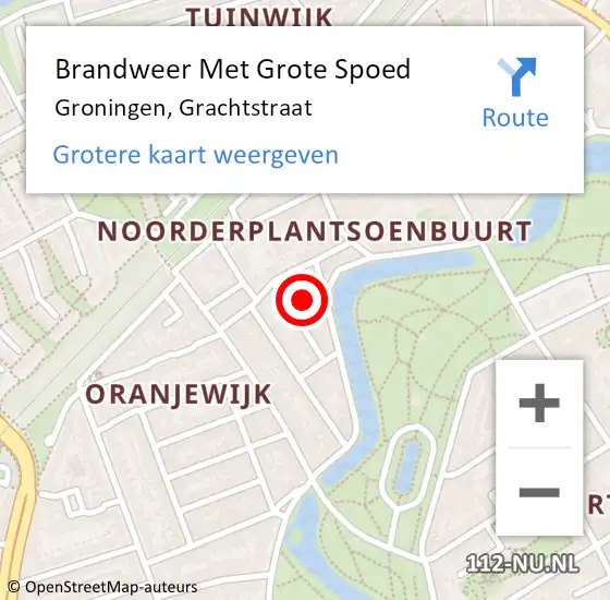 Locatie op kaart van de 112 melding: Brandweer Met Grote Spoed Naar Groningen, Grachtstraat op 7 juli 2022 20:46