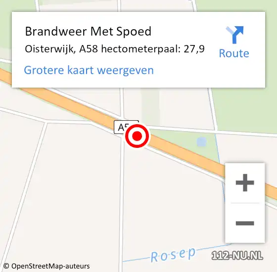 Locatie op kaart van de 112 melding: Brandweer Met Spoed Naar Oisterwijk, A58 hectometerpaal: 27,9 op 7 juli 2022 21:31