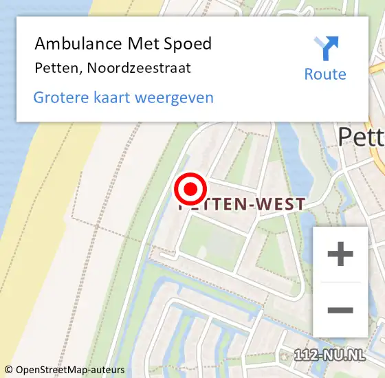 Locatie op kaart van de 112 melding: Ambulance Met Spoed Naar Petten, Noordzeestraat op 7 juli 2022 21:39