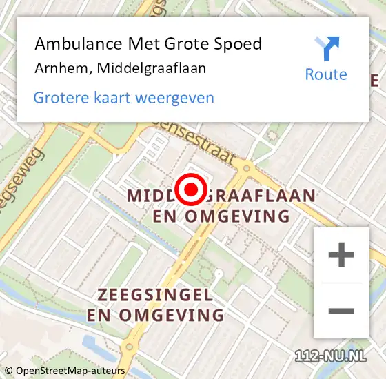 Locatie op kaart van de 112 melding: Ambulance Met Grote Spoed Naar Arnhem, Middelgraaflaan op 7 juli 2022 21:48