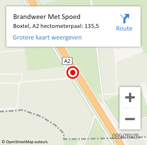 Locatie op kaart van de 112 melding: Brandweer Met Spoed Naar Boxtel, A2 hectometerpaal: 135,5 op 7 juli 2022 22:09