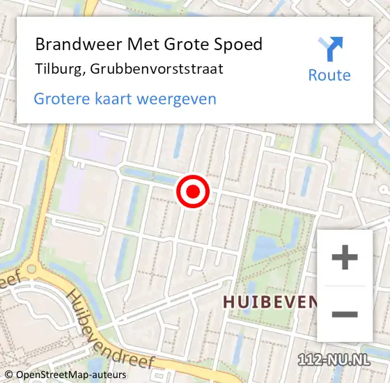 Locatie op kaart van de 112 melding: Brandweer Met Grote Spoed Naar Tilburg, Grubbenvorststraat op 7 juli 2022 23:16