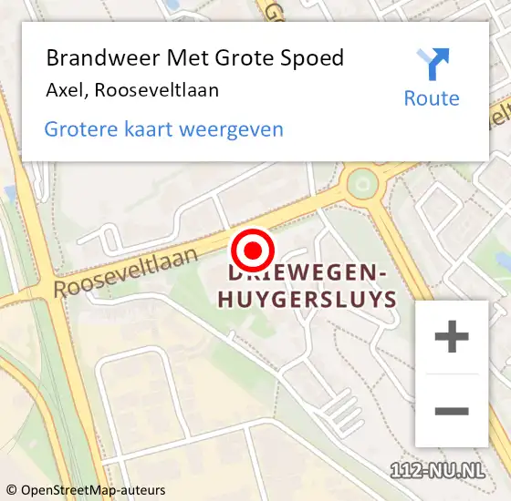 Locatie op kaart van de 112 melding: Brandweer Met Grote Spoed Naar Axel, Rooseveltlaan op 7 juli 2022 23:24