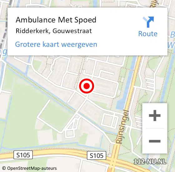 Locatie op kaart van de 112 melding: Ambulance Met Spoed Naar Ridderkerk, Gouwestraat op 8 juli 2022 00:00