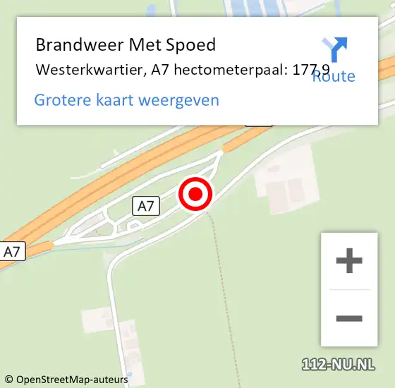 Locatie op kaart van de 112 melding: Brandweer Met Spoed Naar Westerkwartier, A7 hectometerpaal: 177,9 op 8 juli 2022 00:24