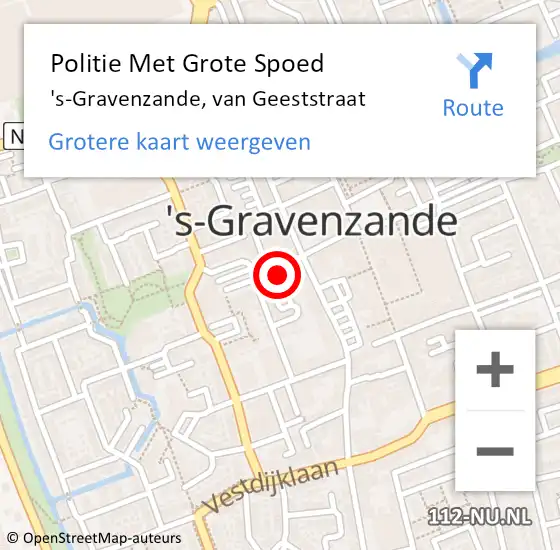 Locatie op kaart van de 112 melding: Politie Met Grote Spoed Naar 's-Gravenzande, van Geeststraat op 8 juli 2022 00:59