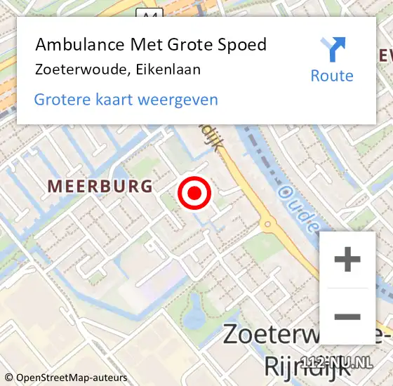 Locatie op kaart van de 112 melding: Ambulance Met Grote Spoed Naar Zoeterwoude, Eikenlaan op 8 juli 2022 01:44