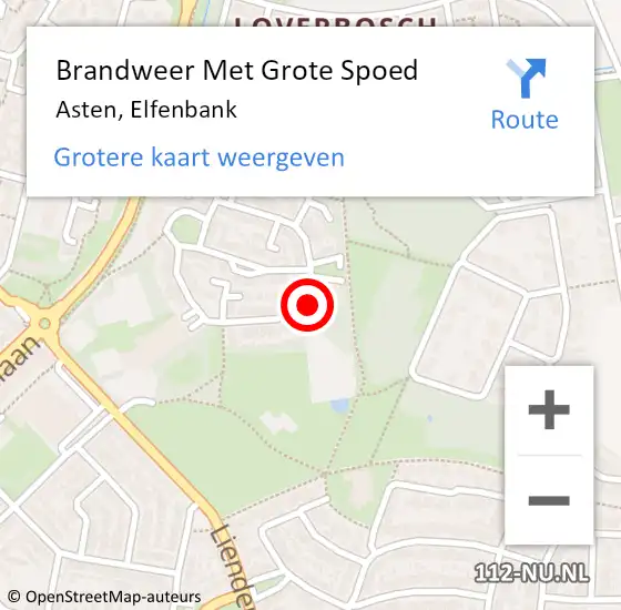 Locatie op kaart van de 112 melding: Brandweer Met Grote Spoed Naar Asten, Elfenbank op 8 juli 2022 01:55