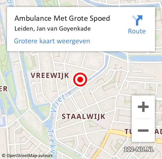 Locatie op kaart van de 112 melding: Ambulance Met Grote Spoed Naar Leiden, Jan van Goyenkade op 8 juli 2022 03:13