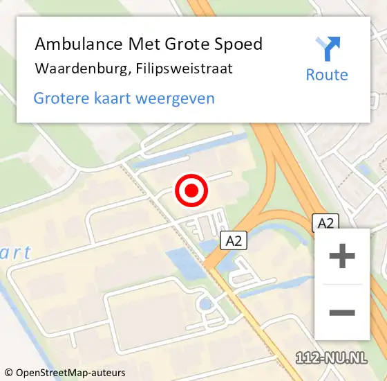 Locatie op kaart van de 112 melding: Ambulance Met Grote Spoed Naar Waardenburg, Filipsweistraat op 8 juli 2022 03:32