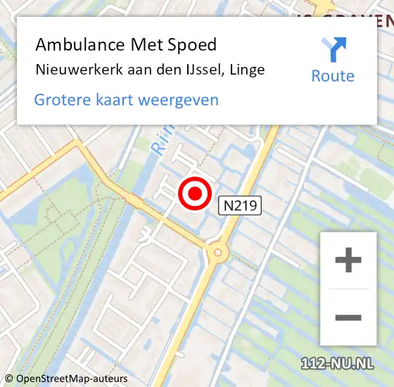 Locatie op kaart van de 112 melding: Ambulance Met Spoed Naar Nieuwerkerk aan den IJssel, Linge op 8 juli 2022 04:09