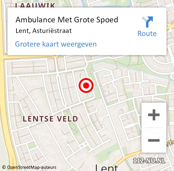 Locatie op kaart van de 112 melding: Ambulance Met Grote Spoed Naar Lent, Asturiëstraat op 8 juli 2022 04:46