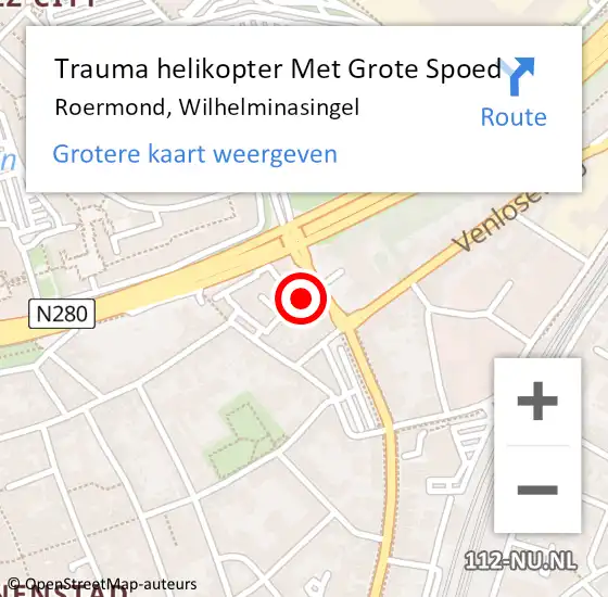 Locatie op kaart van de 112 melding: Trauma helikopter Met Grote Spoed Naar Roermond, Wilhelminasingel op 8 juli 2022 05:10
