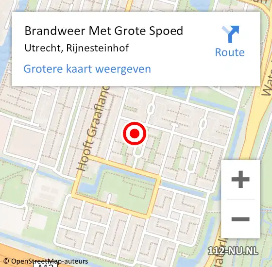 Locatie op kaart van de 112 melding: Brandweer Met Grote Spoed Naar Utrecht, Rijnesteinhof op 8 juli 2022 05:20