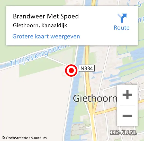 Locatie op kaart van de 112 melding: Brandweer Met Spoed Naar Giethoorn, Kanaaldijk op 8 juli 2022 05:29