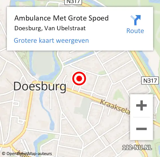 Locatie op kaart van de 112 melding: Ambulance Met Grote Spoed Naar Doesburg, Van Ubelstraat op 8 juli 2022 05:39