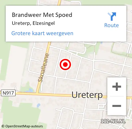 Locatie op kaart van de 112 melding: Brandweer Met Spoed Naar Ureterp, Elzesingel op 8 juli 2022 05:43