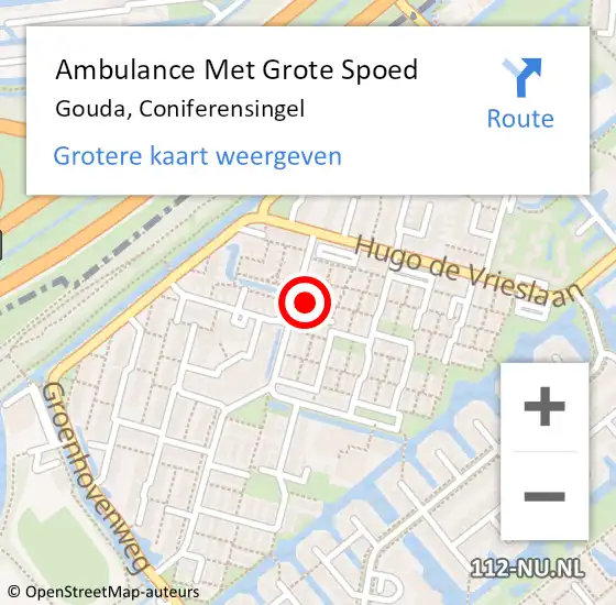 Locatie op kaart van de 112 melding: Ambulance Met Grote Spoed Naar Gouda, Coniferensingel op 8 juli 2022 06:31